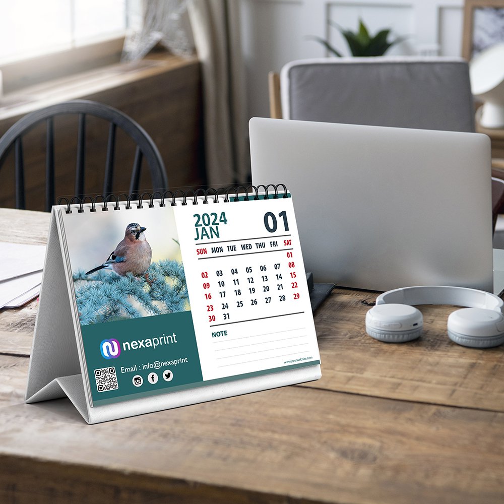 Personalized Table Top Corporate Photo Calendar | Wiro Bound | Card board Stand | Sizes - 6 X 8 , 8 X 8 , 8 X 10 inches | Horizontal Vertical & Square