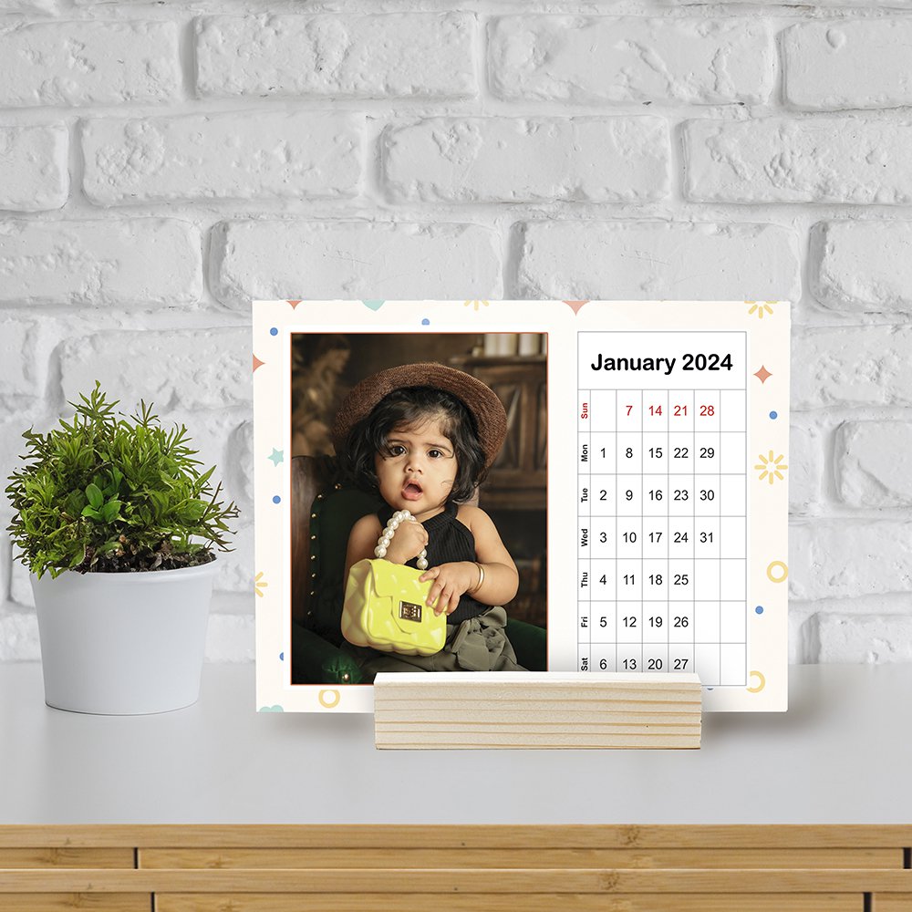 Personalized Table Top Photo Calendar | Sizes - 6 X 8 , 8 X 8 , 8 X 10 inches | Horizontal Vertical & Square | Wooden Stand